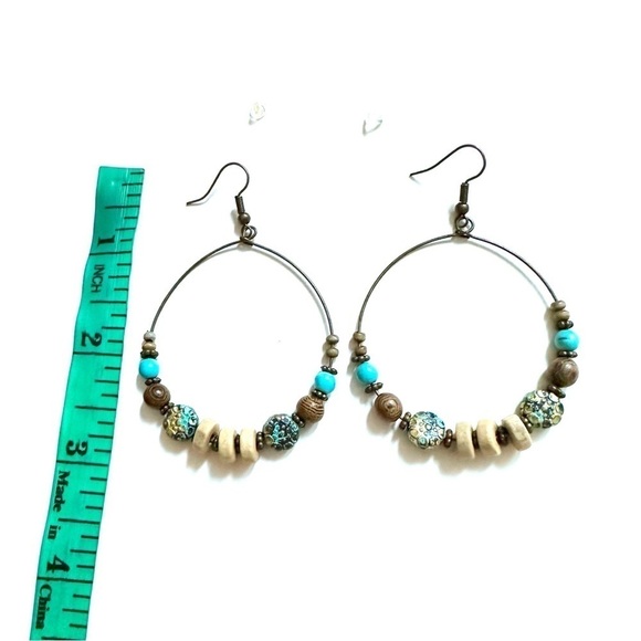 Vintage Style Turquoise & Bronze Color Round Hoop Earrings - Picture 5 of 5